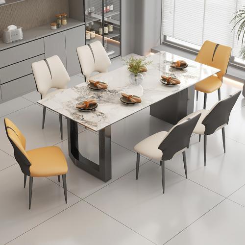 新款意式亮光巖板餐桌椅組合家用小戶型輕奢現代簡約長方形飯桌