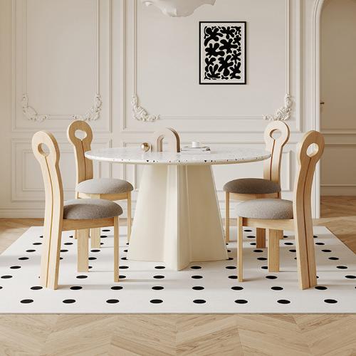 大司馬 輕法式法式奶油風家用高級感飯桌2023新款小戶型圓形餐桌