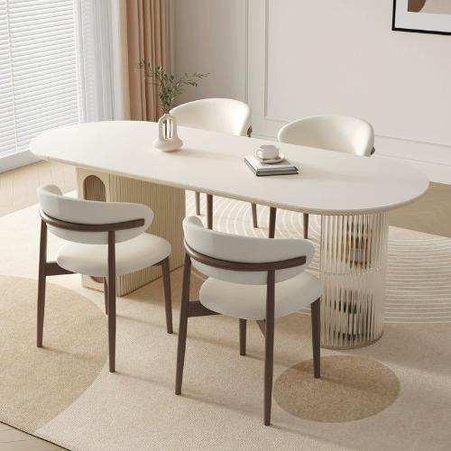 奶油風巖板島臺餐桌一體可摺疊形半圓家用小戶型現代簡約吃飯組合