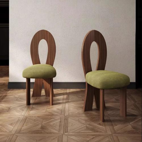 法式復古餐椅設計師人魚書桌椅侘寂風化妝椅現代簡約中古實木椅子